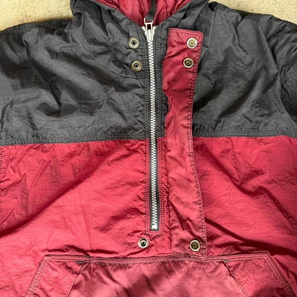 Vintage 90's Nike Puffer Hooded Jacket Burgundy Black Streetwear Medium - Picture 4 of 8